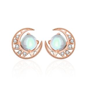 Sterling Silver Moonstone Star and Moon Stud Earri